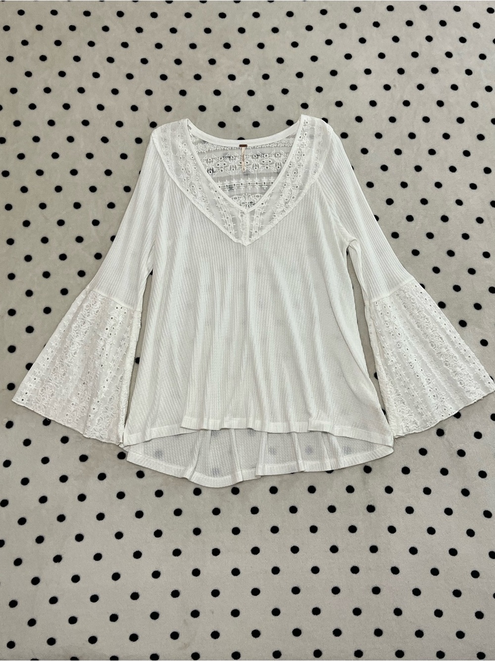 Free People Parisian Nights Thermal Lace Bell Sleeve Top Size S
